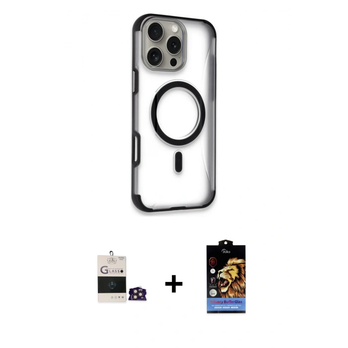 MARSİLYAN™- iPhone 14 Pro Max Kılıf Eksen Klasik Koleksiyonu - Siyah Buffer Hayalet Cam Ekran Koruyucu + Bilvis Titan Kamera Lens - GD