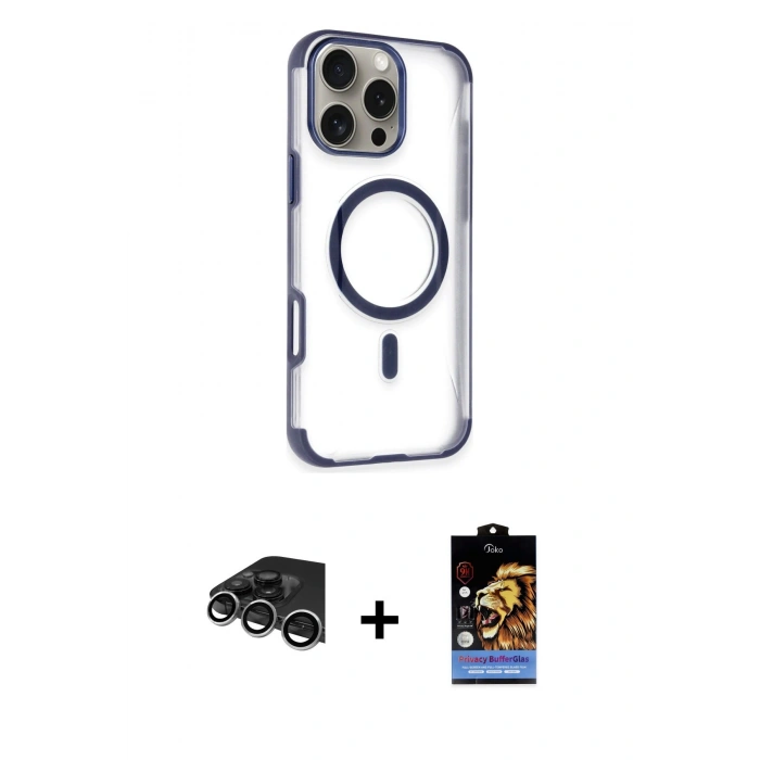 MARSİLYAN™- iPhone 14 Pro Max Kılıf Eksen Klasik Koleksiyonu - Siyah Buffer Hayalet Cam Ekran Koruyucu + Raze Metal Kamera Lens - GS
