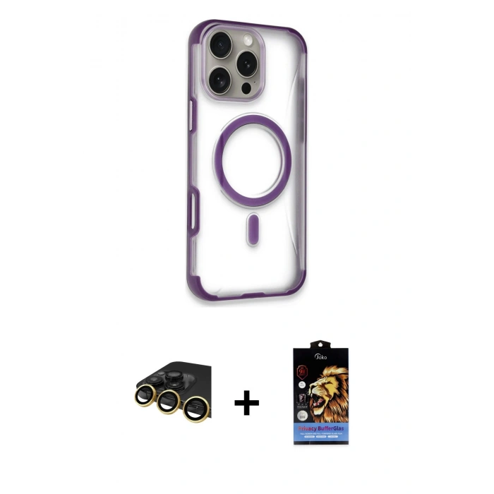 MARSİLYAN™- iPhone 14 Pro Max Kılıf Eksen Klasik Koleksiyonu - Siyah Buffer Hayalet Cam Ekran Koruyucu + Raze Metal Kamera Lens - GD