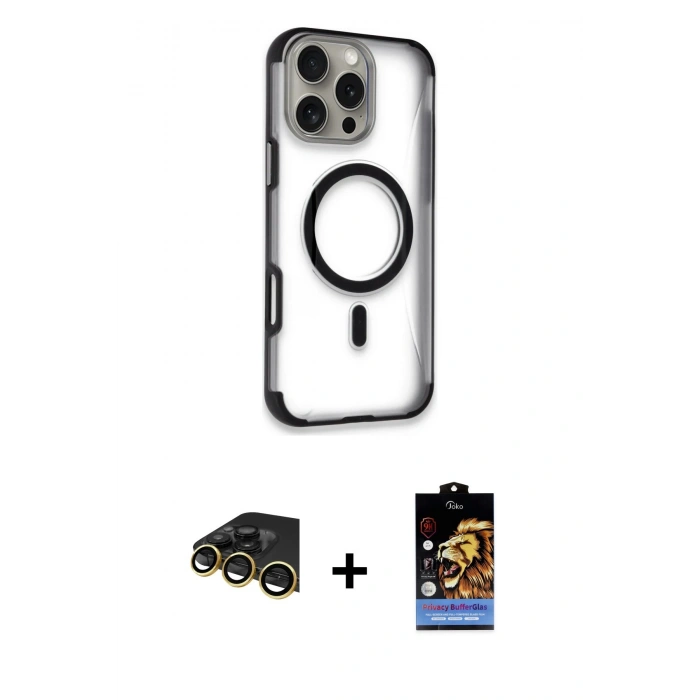 MARSİLYAN™- iPhone 14 Pro Max Kılıf Eksen Klasik Koleksiyonu - Siyah Buffer Hayalet Cam Ekran Koruyucu + Raze Metal Kamera Lens - GD