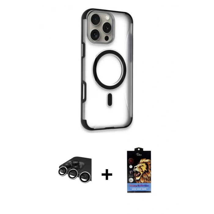 MARSİLYAN™- iPhone 14 Pro Max Kılıf Eksen Klasik Koleksiyonu - Siyah Buffer Hayalet Cam Ekran Koruyucu + Raze Metal Kamera Lens - GS