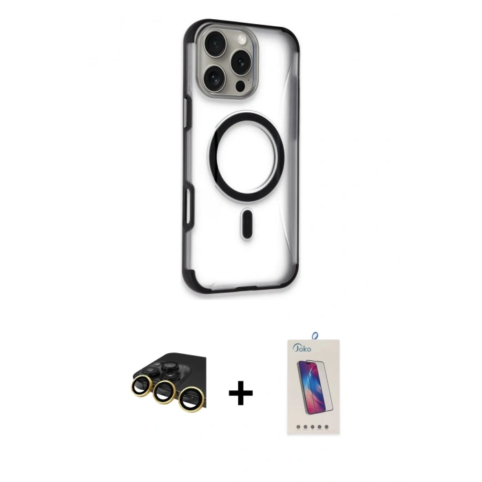 MARSİLYAN™- iPhone 14 Pro Max Kılıf Eksen Klasik Koleksiyonu - Siyah Joko 5D Cam + Raze Metal Kamera Lens - GD