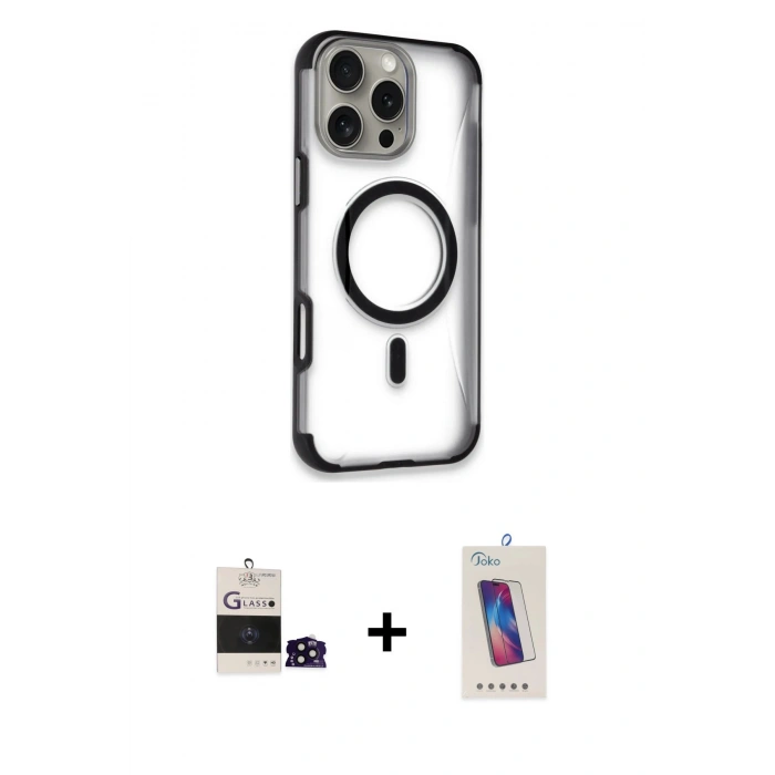 MARSİLYAN™- iPhone 14 Pro Max Kılıf Eksen Klasik Koleksiyonu - Siyah Joko 5D Cam + Bilvis Titan Kamera Lens - SH