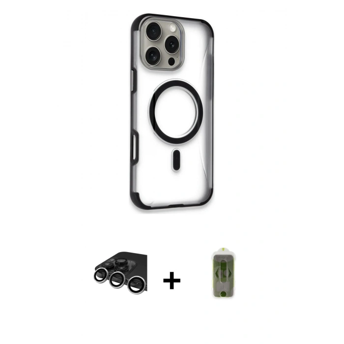 MARSİLYAN™- iPhone 14 Pro Max Kılıf Eksen Klasik Koleksiyonu - Siyah Joko Magic 5D Hayalet Cam + Raze Metal Kamera Lens - GS