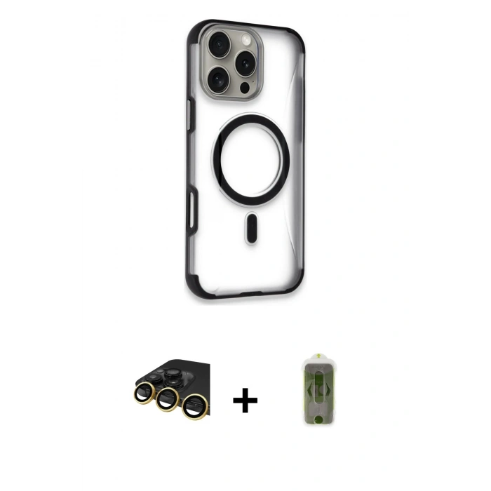 MARSİLYAN™- iPhone 14 Pro Max Kılıf Eksen Klasik Koleksiyonu - Siyah Joko Magic 5D Hayalet Cam + Raze Metal Kamera Lens - GD