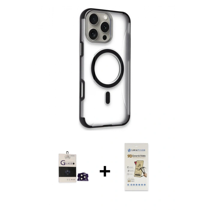 MARSİLYAN™- iPhone 14 Pro Max Kılıf Eksen Klasik Koleksiyonu - Siyah Mat Seramik Nano Ekran Koruyucu + Bilvis Titan Kamera Lens - SH