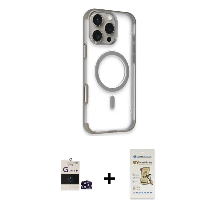 MARSİLYAN™- iPhone 14 Pro Max Kılıf Eksen Klasik Koleksiyonu - Siyah Mat Seramik Nano Ekran Koruyucu + Bilvis Titan Kamera Lens - DNMR