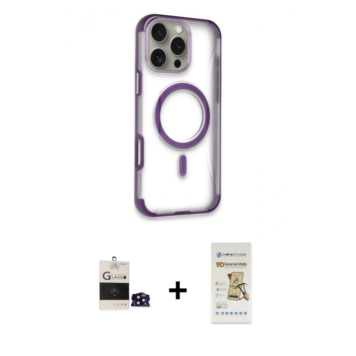 MARSİLYAN™- iPhone 14 Pro Max Kılıf Eksen Klasik Koleksiyonu - Siyah Mat Seramik Nano Ekran Koruyucu + Bilvis Titan Kamera Lens - SH