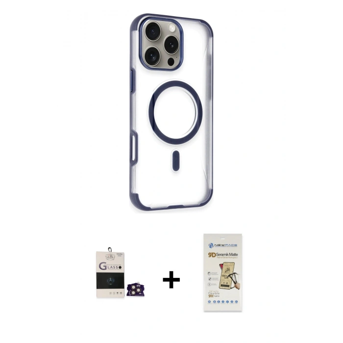 MARSİLYAN™- iPhone 14 Pro Max Kılıf Eksen Klasik Koleksiyonu - Siyah Mat Seramik Nano Ekran Koruyucu + Bilvis Titan Kamera Lens - GD