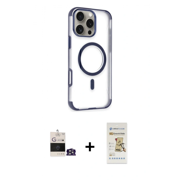 MARSİLYAN™- iPhone 14 Pro Max Kılıf Eksen Klasik Koleksiyonu - Siyah Mat Seramik Nano Ekran Koruyucu + Bilvis Titan Kamera Lens - GS
