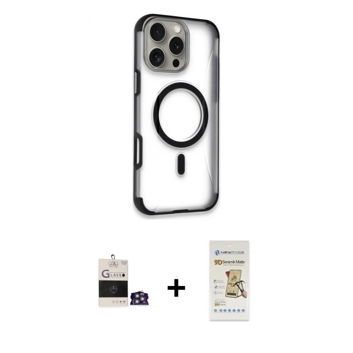 MARSİLYAN™- iPhone 14 Pro Max Kılıf Eksen Klasik Koleksiyonu - Siyah Mat Seramik Nano Ekran Koruyucu + Bilvis Titan Kamera Lens - GS