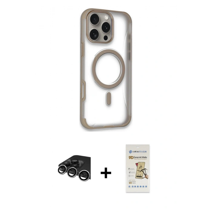 MARSİLYAN™- iPhone 14 Pro Max Kılıf Eksen Klasik Koleksiyonu - Siyah Mat Seramik Nano Ekran Koruyucu + Raze Metal Kamera Lens - GS