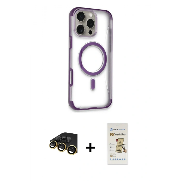 MARSİLYAN™- iPhone 14 Pro Max Kılıf Eksen Klasik Koleksiyonu - Siyah Mat Seramik Nano Ekran Koruyucu + Raze Metal Kamera Lens - GD