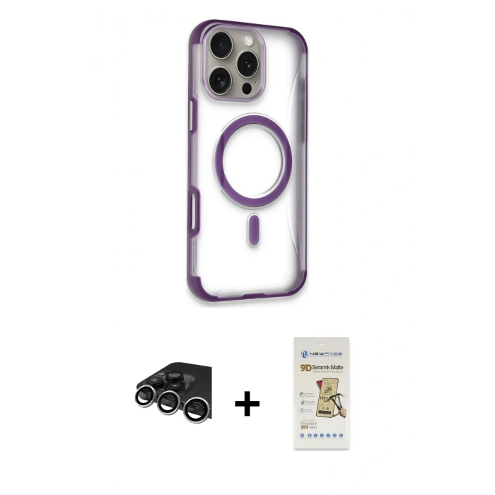 MARSİLYAN™- iPhone 14 Pro Max Kılıf Eksen Klasik Koleksiyonu - Siyah Mat Seramik Nano Ekran Koruyucu + Raze Metal Kamera Lens - GS