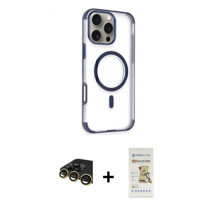 MARSİLYAN™- iPhone 14 Pro Max Kılıf Eksen Klasik Koleksiyonu - Siyah Mat Seramik Nano Ekran Koruyucu + Raze Metal Kamera Lens - GD