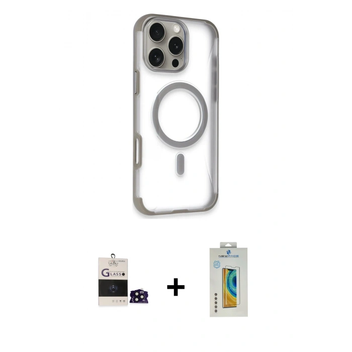 MARSİLYAN™- iPhone 14 Pro Max Kılıf Eksen Klasik Koleksiyonu - Siyah Polymer Nano Ekran Koruyucu + Bilvis Titan Kamera Lens - SH