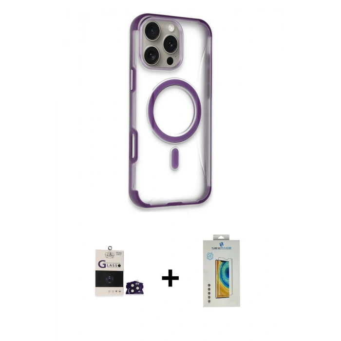 MARSİLYAN™- iPhone 14 Pro Max Kılıf Eksen Klasik Koleksiyonu - Siyah Polymer Nano Ekran Koruyucu + Bilvis Titan Kamera Lens - DNMR