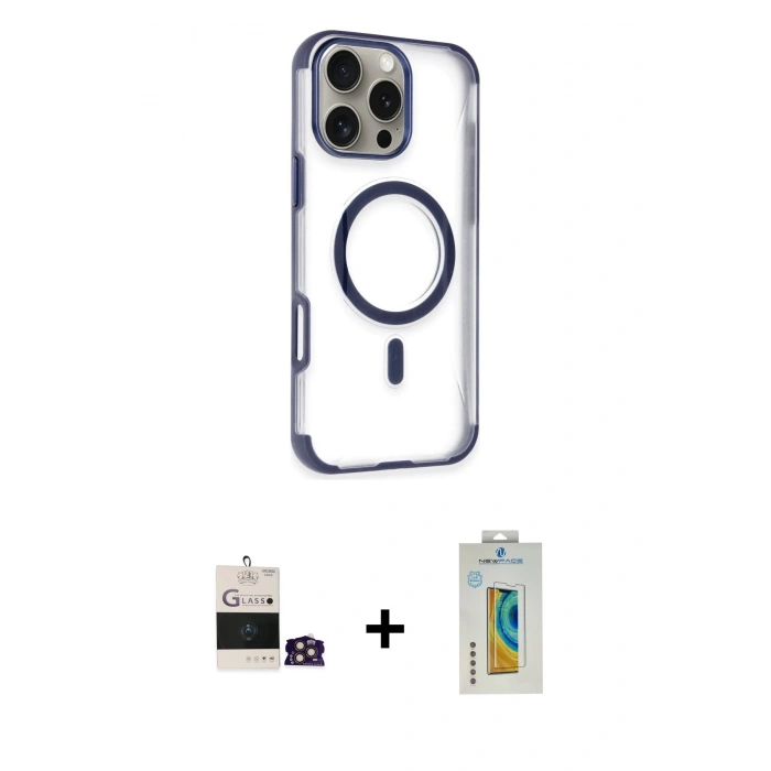 MARSİLYAN™- iPhone 14 Pro Max Kılıf Eksen Klasik Koleksiyonu - Siyah Polymer Nano Ekran Koruyucu + Bilvis Titan Kamera Lens - GD