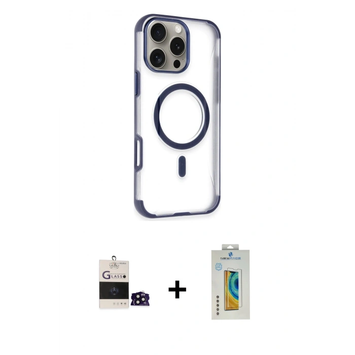 MARSİLYAN™- iPhone 14 Pro Max Kılıf Eksen Klasik Koleksiyonu - Siyah Polymer Nano Ekran Koruyucu + Bilvis Titan Kamera Lens - SH