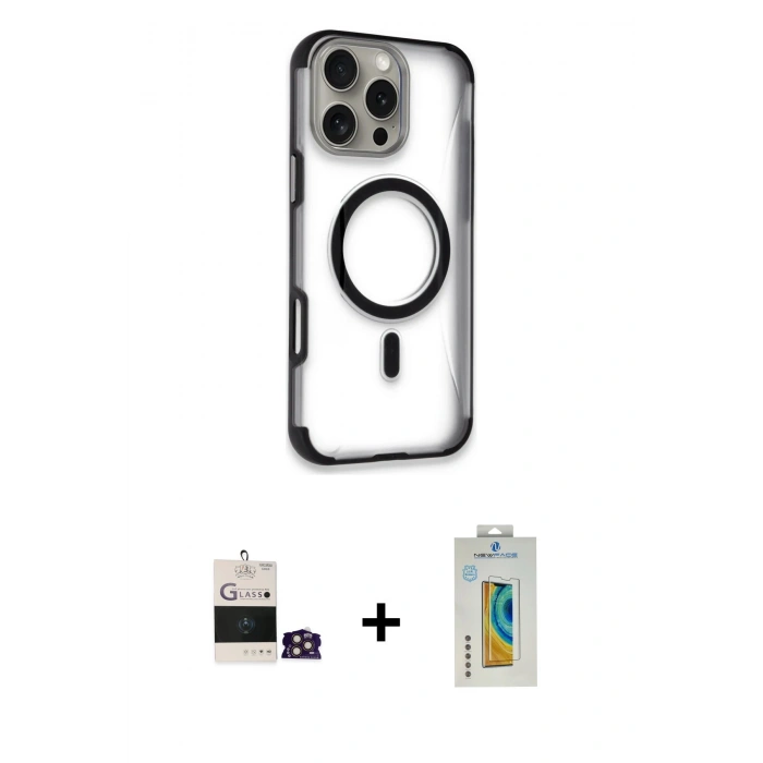 MARSİLYAN™- iPhone 14 Pro Max Kılıf Eksen Klasik Koleksiyonu - Siyah Polymer Nano Ekran Koruyucu + Bilvis Titan Kamera Lens - GD