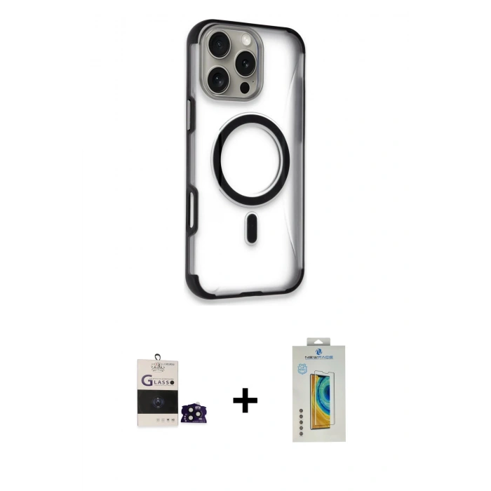 MARSİLYAN™- iPhone 14 Pro Max Kılıf Eksen Klasik Koleksiyonu - Siyah Polymer Nano Ekran Koruyucu + Bilvis Titan Kamera Lens - SH