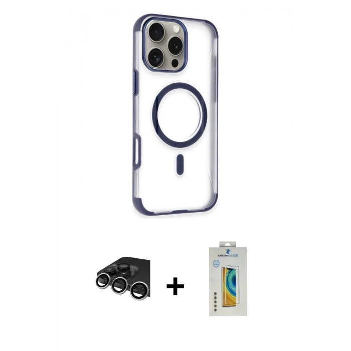 MARSİLYAN™- iPhone 14 Pro Max Kılıf Eksen Klasik Koleksiyonu - Siyah Polymer Nano Ekran Koruyucu + Raze Metal Kamera Lens - GS