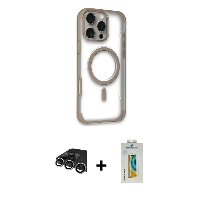 MARSİLYAN™- iPhone 14 Pro Max Kılıf Eksen Klasik Koleksiyonu - Siyah Polymer Nano Ekran Koruyucu + Raze Metal Kamera Lens - GS