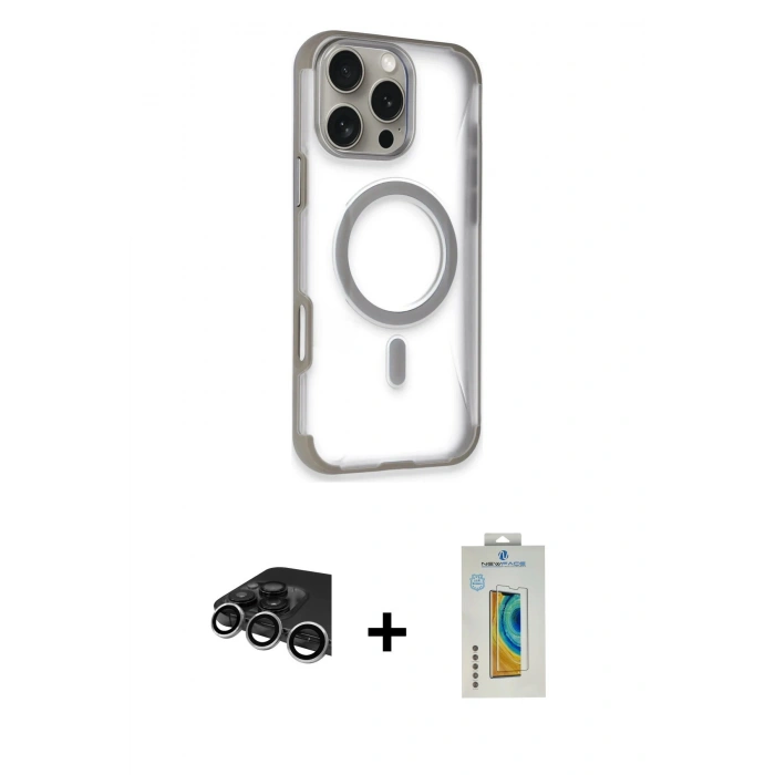 MARSİLYAN™- iPhone 14 Pro Max Kılıf Eksen Klasik Koleksiyonu - Siyah Polymer Nano Ekran Koruyucu + Raze Metal Kamera Lens - GS