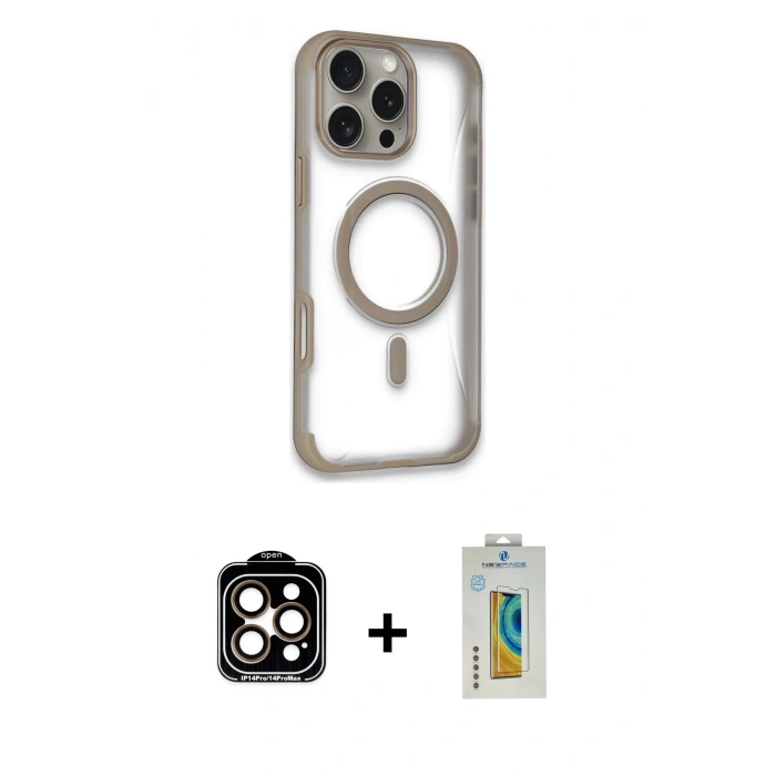 MARSİLYAN™- iPhone 14 Pro Max Kılıf Eksen Klasik Koleksiyonu - Siyah Polymer Nano Ekran Koruyucu + PVD Metal Kamera Lens - TU