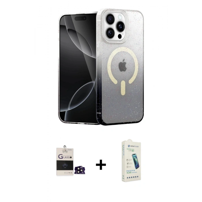 MARSİLYAN™- iPhone 14 Pro Max Kılıf Eksen Minimal Özel Seri - Şeffaf Pasifik Cam Ekran Koruyucu + Bilvis Titan Kamera Lens - SH