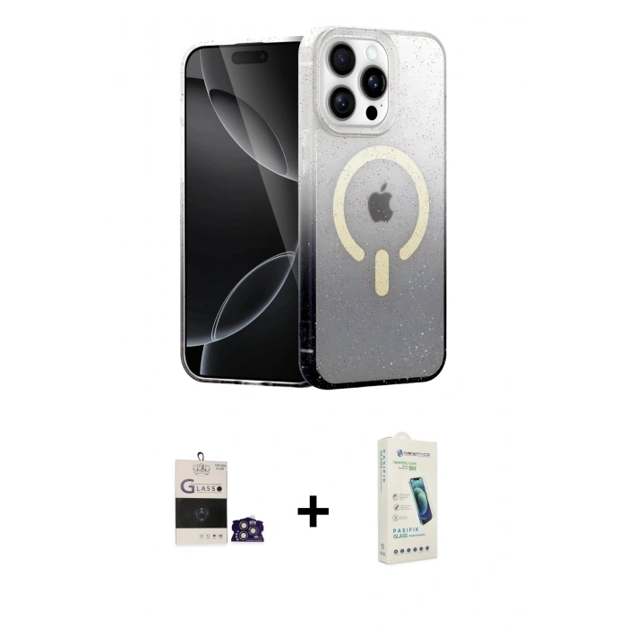 MARSİLYAN™- iPhone 14 Pro Max Kılıf Eksen Minimal Özel Seri - Şeffaf Pasifik Cam Ekran Koruyucu + Bilvis Titan Kamera Lens - GS