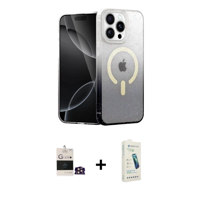 MARSİLYAN™- iPhone 14 Pro Max Kılıf Eksen Minimal Özel Seri - Şeffaf Pasifik Cam Ekran Koruyucu + Bilvis Titan Kamera Lens - GD