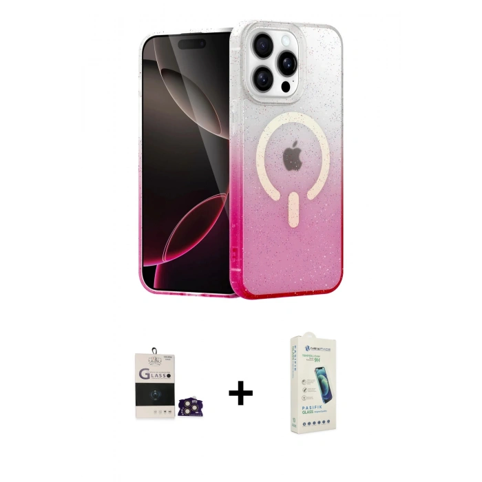 MARSİLYAN™- iPhone 14 Pro Max Kılıf Eksen Minimal Özel Seri - Şeffaf Pasifik Cam Ekran Koruyucu + Bilvis Titan Kamera Lens - GD