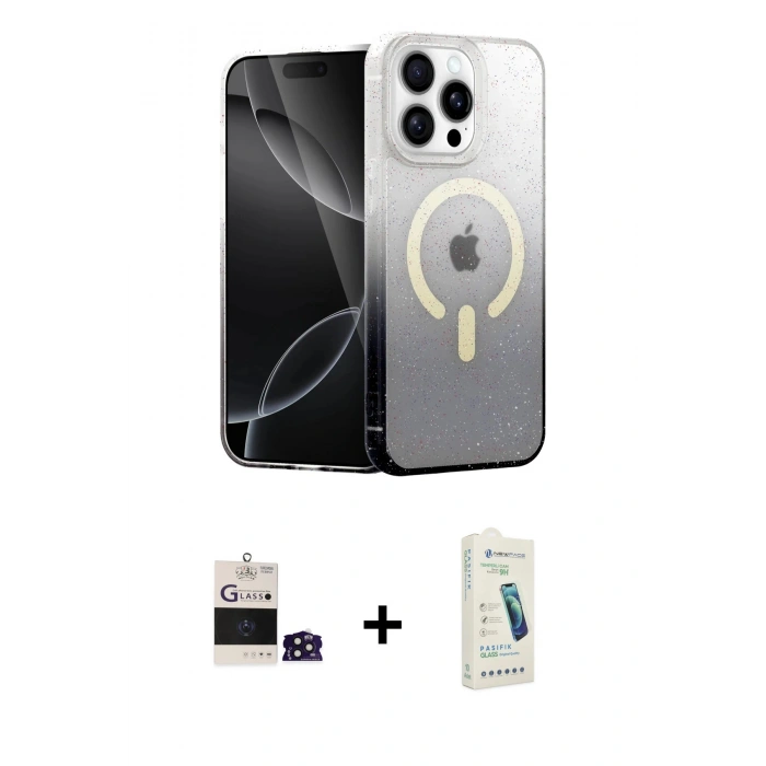 MARSİLYAN™- iPhone 14 Pro Max Kılıf Eksen Minimal Özel Seri - Şeffaf Pasifik Cam Ekran Koruyucu + Bilvis Titan Kamera Lens - DNMR