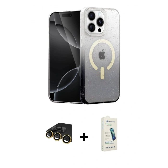 MARSİLYAN™- iPhone 14 Pro Max Kılıf Eksen Minimal Özel Seri - Şeffaf Pasifik Cam Ekran Koruyucu + Raze Metal Kamera Lens - GD