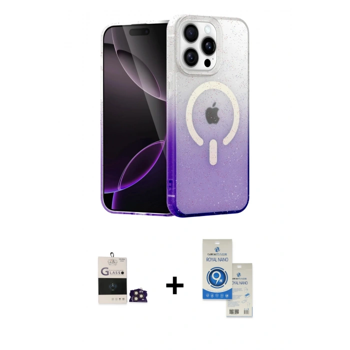 MARSİLYAN™- iPhone 14 Pro Max Kılıf Eksen Minimal Özel Seri - Şeffaf Royal Nano Ekran Koruyucu + Bilvis Titan Kamera Lens - GD