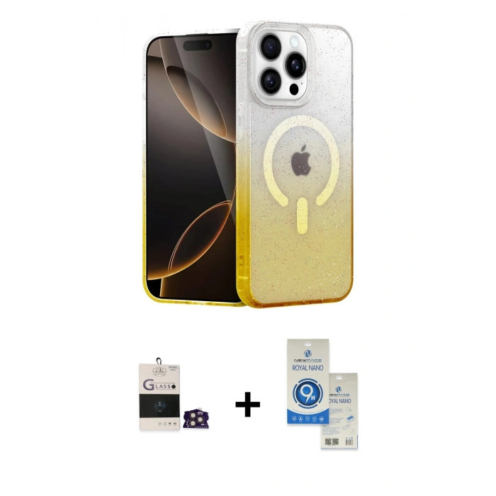 MARSİLYAN™- iPhone 14 Pro Max Kılıf Eksen Minimal Özel Seri - Şeffaf Royal Nano Ekran Koruyucu + Bilvis Titan Kamera Lens - GD