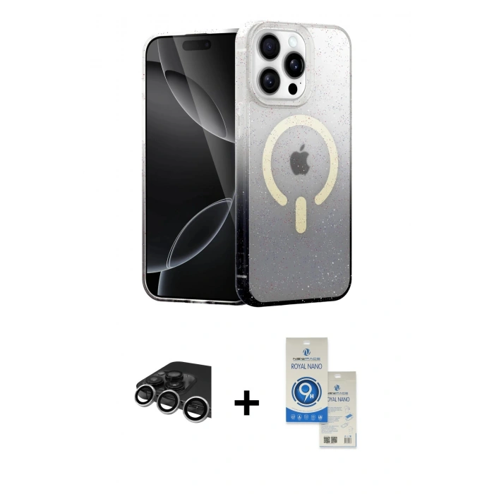 MARSİLYAN™- iPhone 14 Pro Max Kılıf Eksen Minimal Özel Seri - Şeffaf Royal Nano Ekran Koruyucu + Raze Metal Kamera Lens - GS