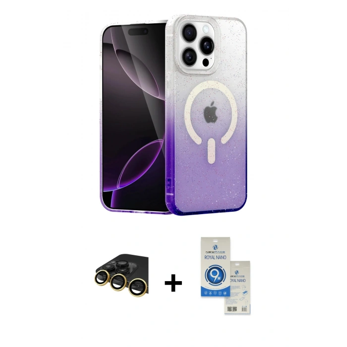 MARSİLYAN™- iPhone 14 Pro Max Kılıf Eksen Minimal Özel Seri - Şeffaf Royal Nano Ekran Koruyucu + Raze Metal Kamera Lens - GD