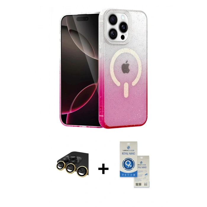 MARSİLYAN™- iPhone 14 Pro Max Kılıf Eksen Minimal Özel Seri - Şeffaf Royal Nano Ekran Koruyucu + Raze Metal Kamera Lens - GD