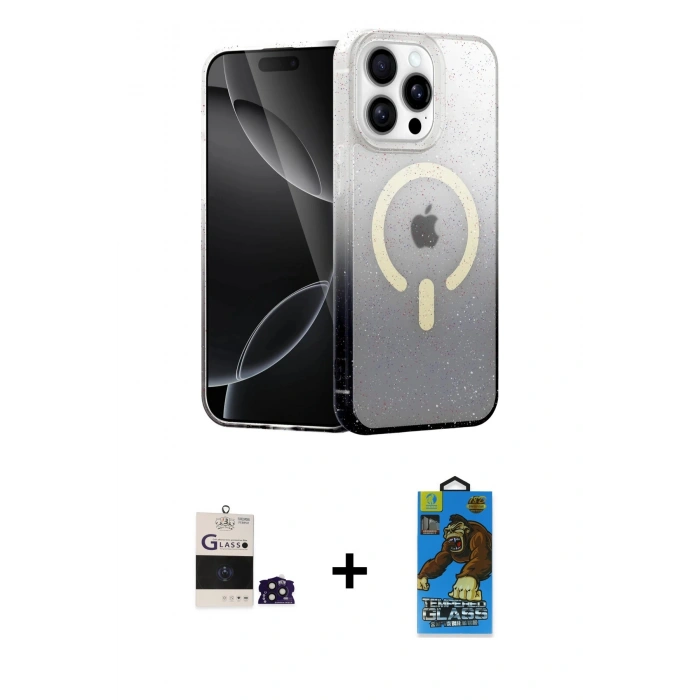 MARSİLYAN™- iPhone 14 Pro Max Kılıf Eksen Minimal Özel Seri - Siyah 18D Cam Ekran Koruyucu + Bilvis Titan Kamera Lens - DNMR