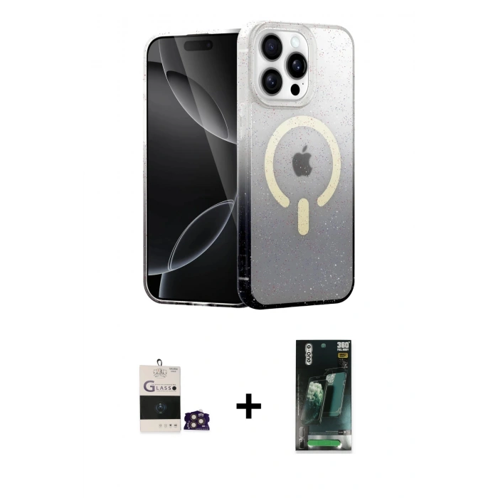 MARSİLYAN™- iPhone 14 Pro Max Kılıf Eksen Minimal Özel Seri - Siyah 360 Mat Full Body Arka Koruyucu + Bilvis Titan Kamera Lens - GD