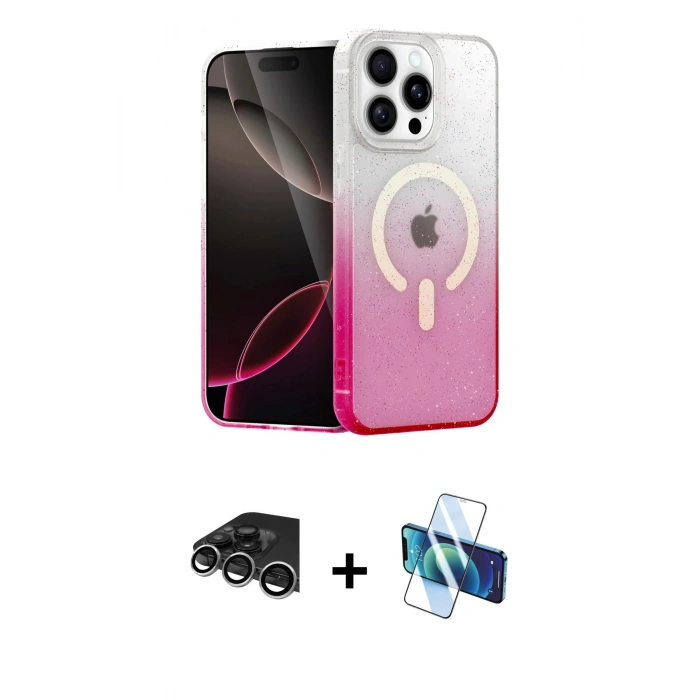 MARSİLYAN™- iPhone 14 Pro Max Kılıf Eksen Minimal Özel Seri - Siyah 3D Antistatik Cam Ekran Koruyucu + Raze Metal Kamera Lens - GS