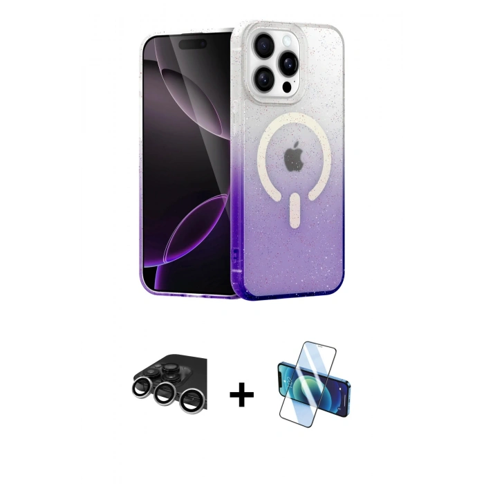 MARSİLYAN™- iPhone 14 Pro Max Kılıf Eksen Minimal Özel Seri - Siyah 3D Antistatik Cam Ekran Koruyucu + Raze Metal Kamera Lens - GS