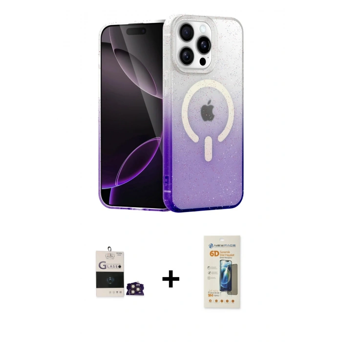 MARSİLYAN™- iPhone 14 Pro Max Kılıf Eksen Minimal Özel Seri - Siyah 6D Mat Seramik Hayalet Nano Ekran Koruyucu + Gold Bilvis Titan Kamera Lens