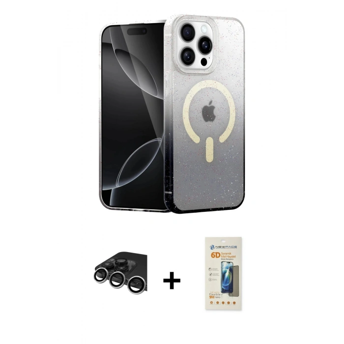 MARSİLYAN™- iPhone 14 Pro Max Kılıf Eksen Minimal Özel Seri - Siyah 6D Mat Seramik Hayalet Nano Ekran Koruyucu + Raze Metal Kamera Lens - GS