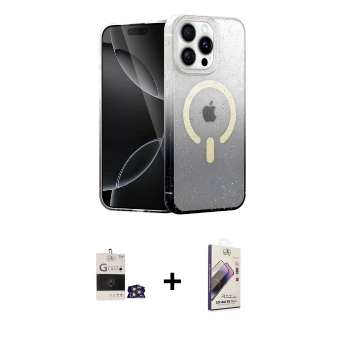 MARSİLYAN™- iPhone 14 Pro Max Kılıf Eksen Minimal Özel Seri - Siyah Bilvis 3D Mat Cam Ekran Koruyucu + Gümüş Bilvis Titan Kamera Lens