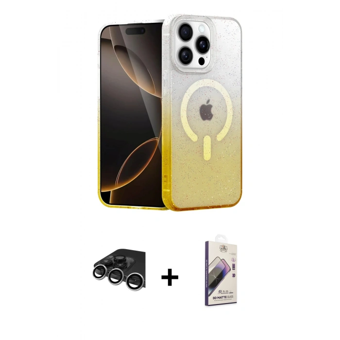 MARSİLYAN™- iPhone 14 Pro Max Kılıf Eksen Minimal Özel Seri - Siyah Bilvis 3D Mat Cam Ekran Koruyucu + Raze Metal Kamera Lens - GS