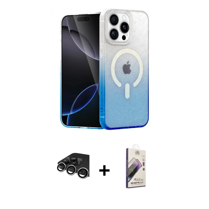 MARSİLYAN™- iPhone 14 Pro Max Kılıf Eksen Minimal Özel Seri - Siyah Bilvis 3D Mat Cam Ekran Koruyucu + Raze Metal Kamera Lens - GS