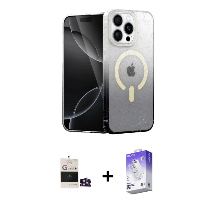 MARSİLYAN™- iPhone 14 Pro Max Kılıf Eksen Minimal Özel Seri - Siyah Bilvis 5in1 3D Magic Cam Ekran Koruyucu + Bilvis Titan Kamera Lens - GD